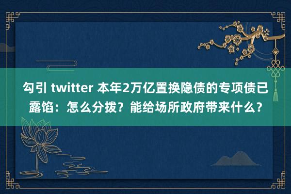 勾引 twitter 本年2万亿置换隐债的专项债已露馅：怎么分拨？能给场所政府带来什么？